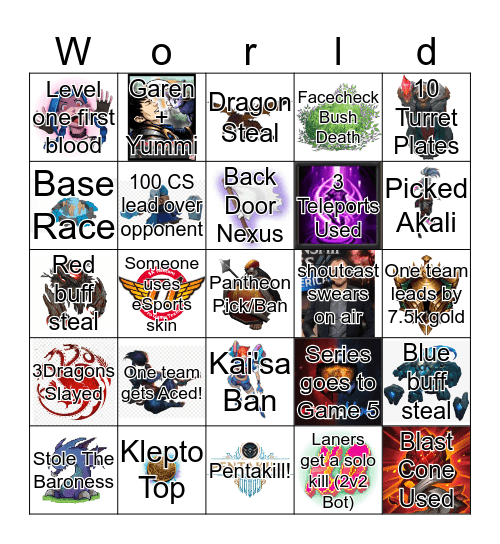 Worlds 2019 Bingo Card