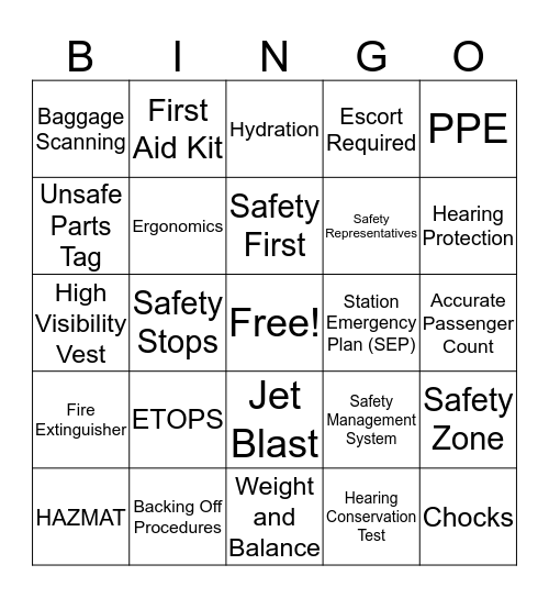 HNL Safety Bingo Card