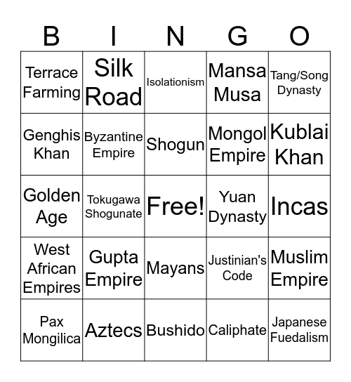 Age of Empires Bingo Card