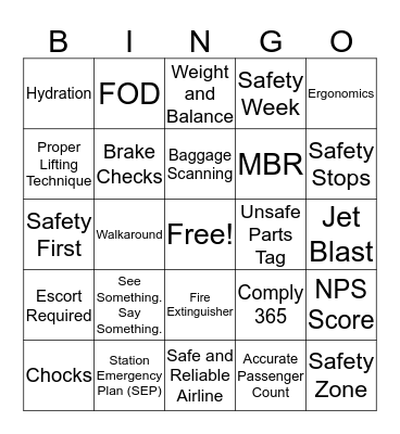 HNL Safety Bingo Card