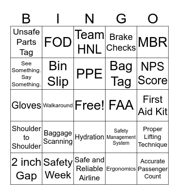 HNL Safety Bingo Card