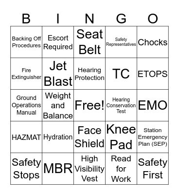 HNL Safety Bingo Card