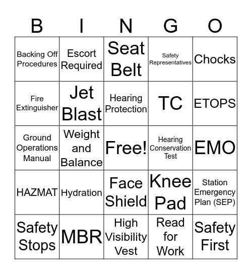 HNL Safety Bingo Card