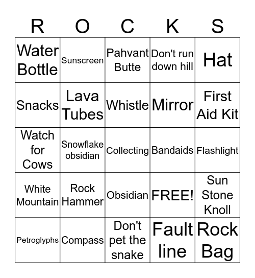 ROCKHOUND BINGO Card