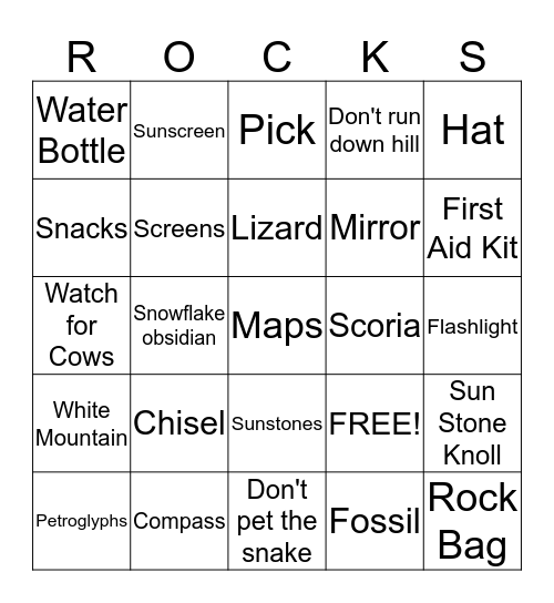 ROCKHOUND BINGO Card