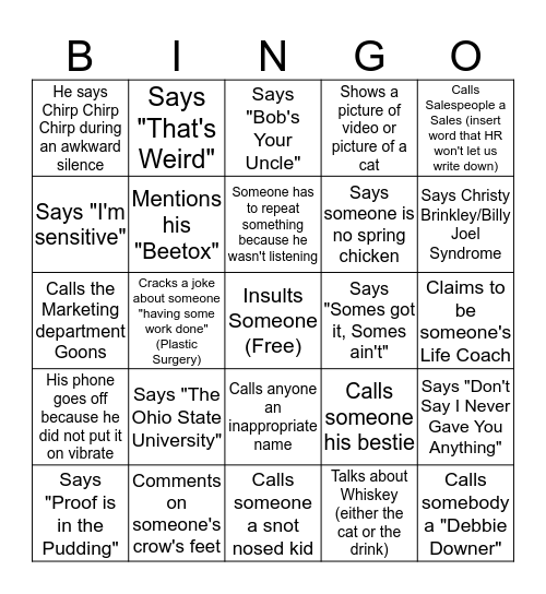 Joe Bingo   Bingo Card