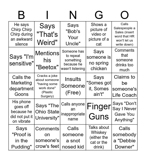 Joe Bingo   Bingo Card
