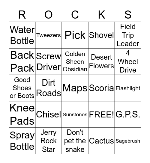 ROCKHOUND BINGO Card