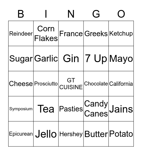 GT CUISINE  Bingo Card