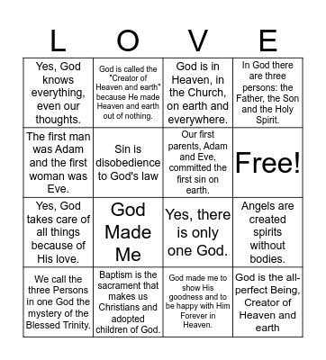 Chapters 1-6 of Jesus Our Life Bingo Card