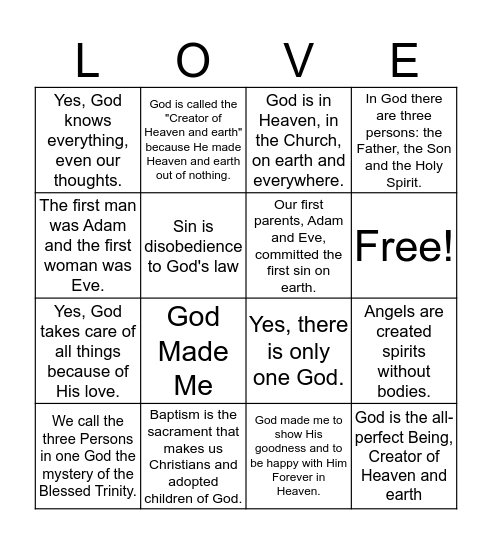 Chapters 1-6 of Jesus Our Life Bingo Card