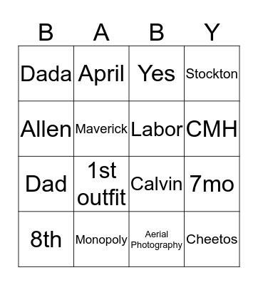 Mommy and Daddy to Be Bingo Card