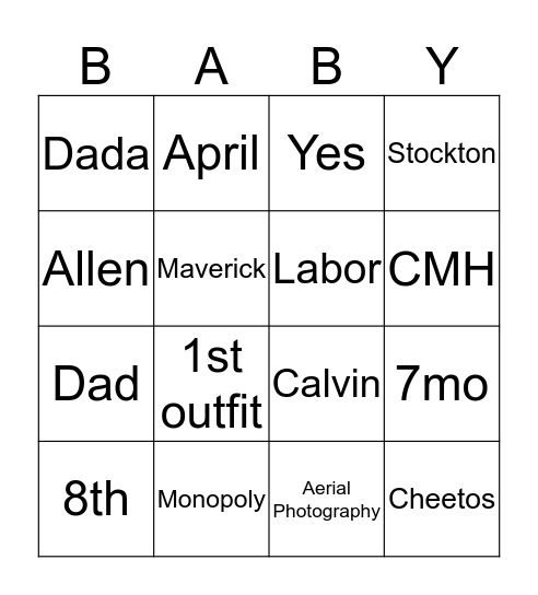 Mommy and Daddy to Be Bingo Card