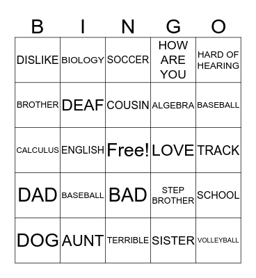 ASL Bingo Game Bingo Card