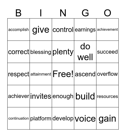 SUCCESS Bingo Card