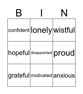 Feelings Bingo Card