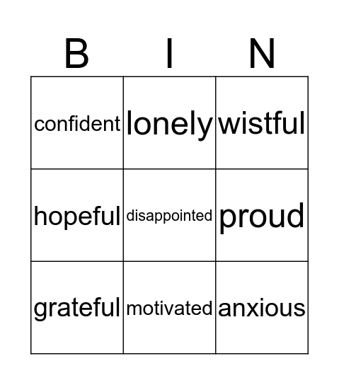 Feelings Bingo Card