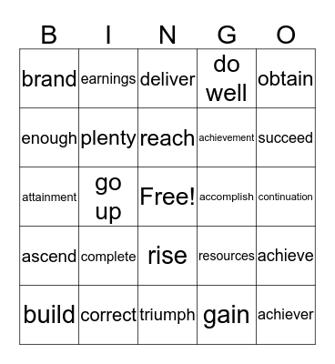 SUCCESS Bingo Card
