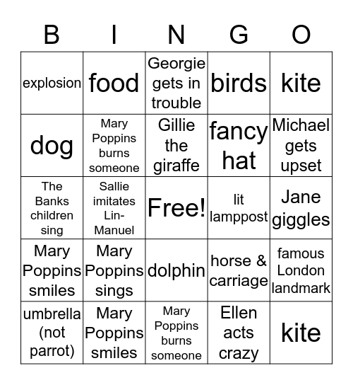 Mary Poppins Returns Bingo Card