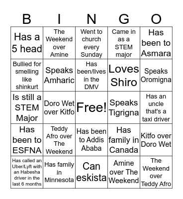 Habesha Bingo Card