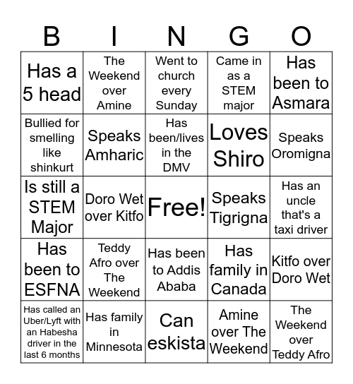 Habesha Bingo Card