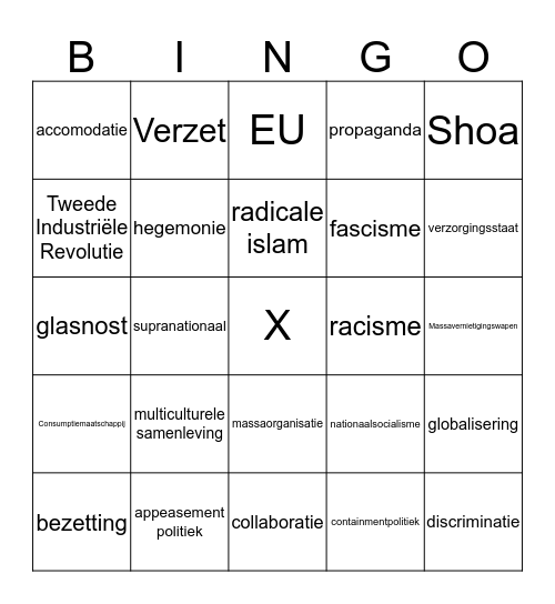 Begrippenbingo tijdvak 9 Bingo Card