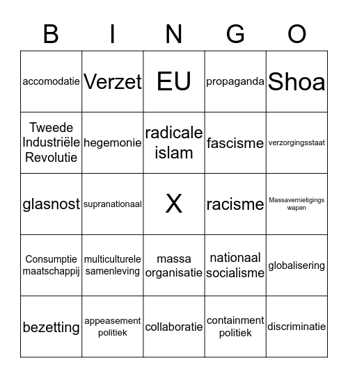 Begrippenbingo tijdvak 9 & 10 Bingo Card