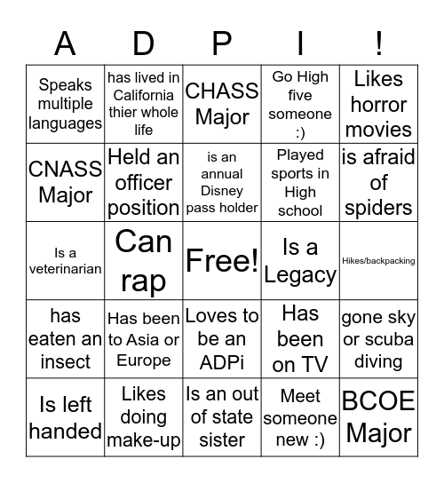 Sister Search Bingo Card