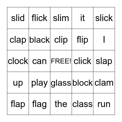 L Blends/Short Vowels Bingo Card