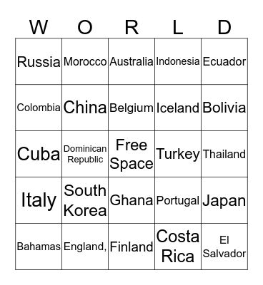 Around the World Bingo Card