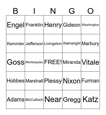 Civics Historical People Bingo Card