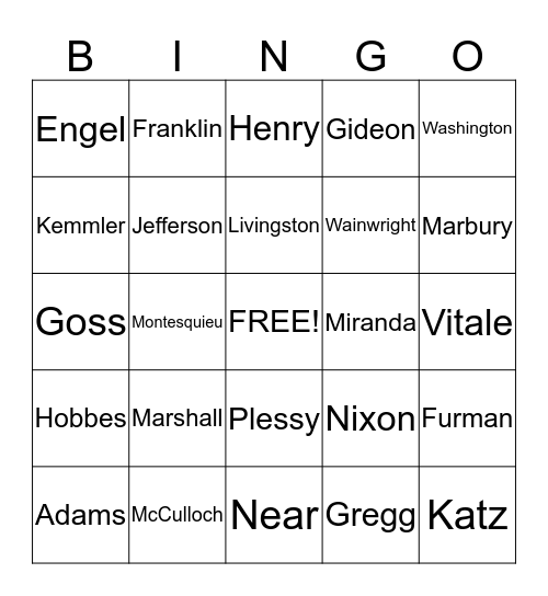 Civics Historical People Bingo Card