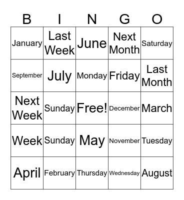 Calendar  Bingo Card