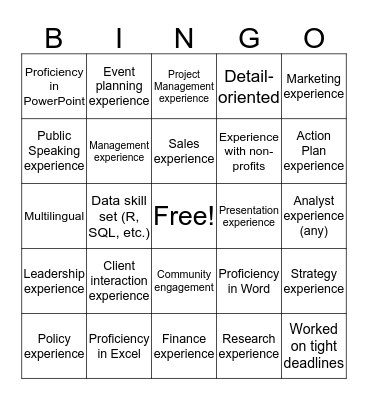 Project LEAD Icebreaker Bingo Card