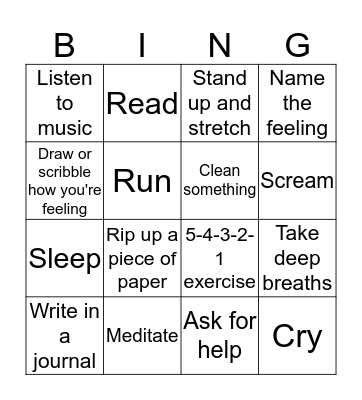 Coping Skills Bingo (6eme) Bingo Card