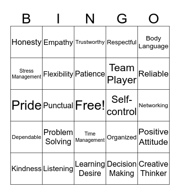 Soft Skills Bingo Card