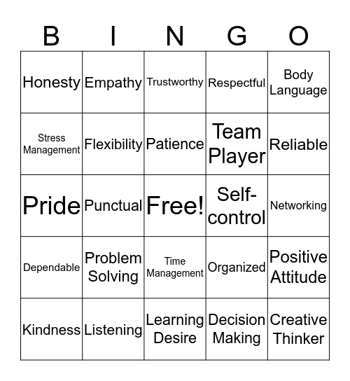 Soft Skills Bingo Card