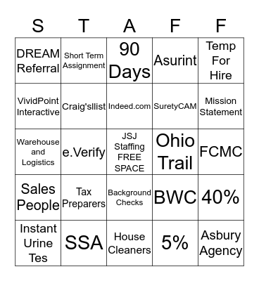 JSJ Staffing Bingo                            April 25, 2014 Bingo Card