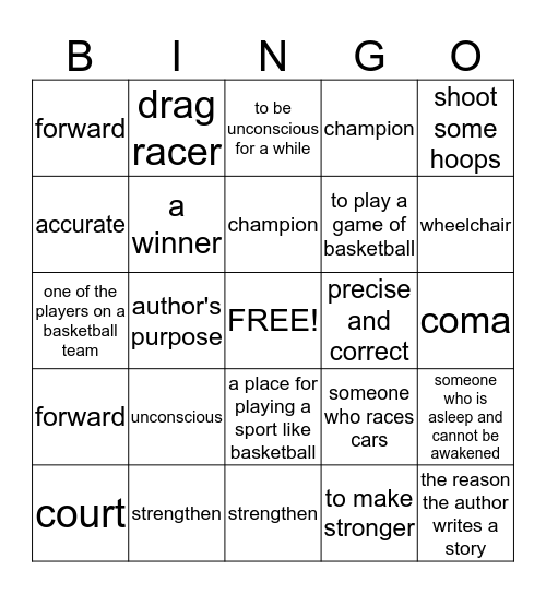 Vocabulary for Not Again Bingo Card