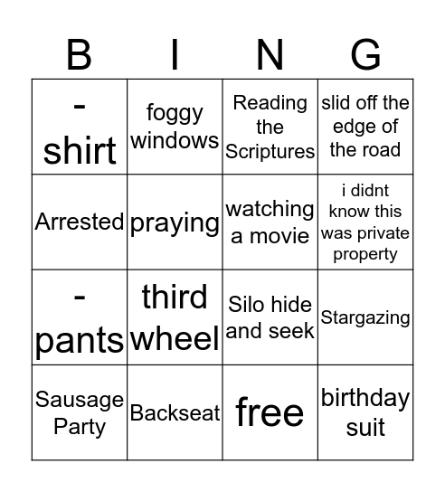 Bench Patrol Bingo Card