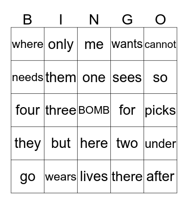 Phonics monster 2 reader sight words Bingo Card