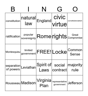 Roots of American Democracy Bingo Card