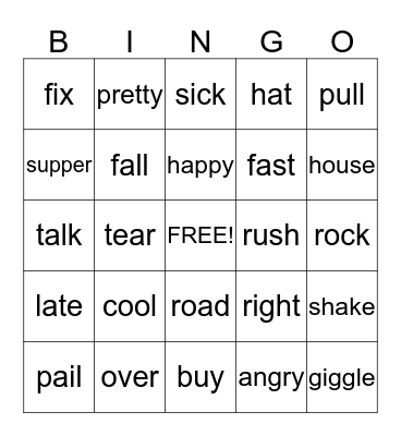 Synonym Bingo Card