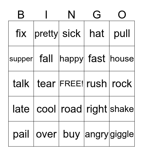 Synonym Bingo Card
