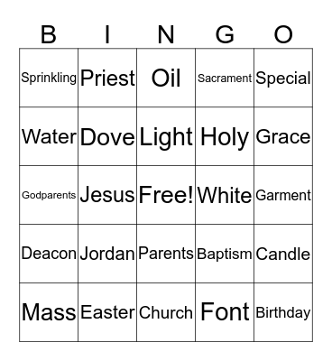 Baptism Bingo Card