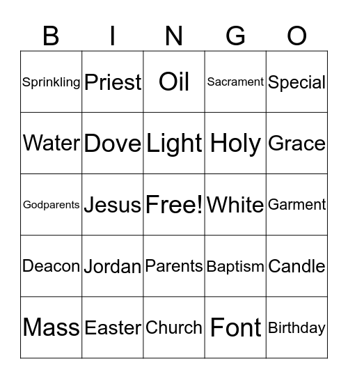 Baptism Bingo Card