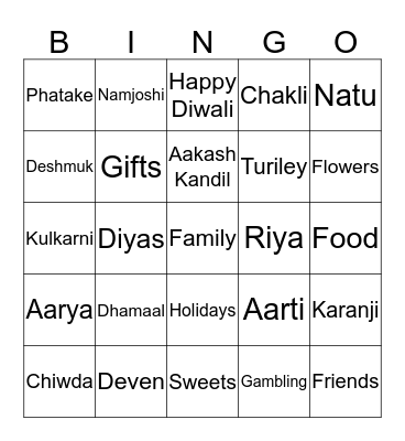 Diwali Bingo Card