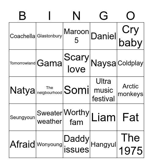 Emily Adrianne Bingo Card