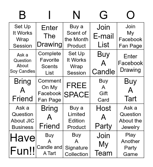 Jewelry In Candles Guest Bingo Card