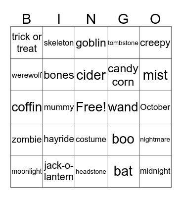 Halloween Bingo Card